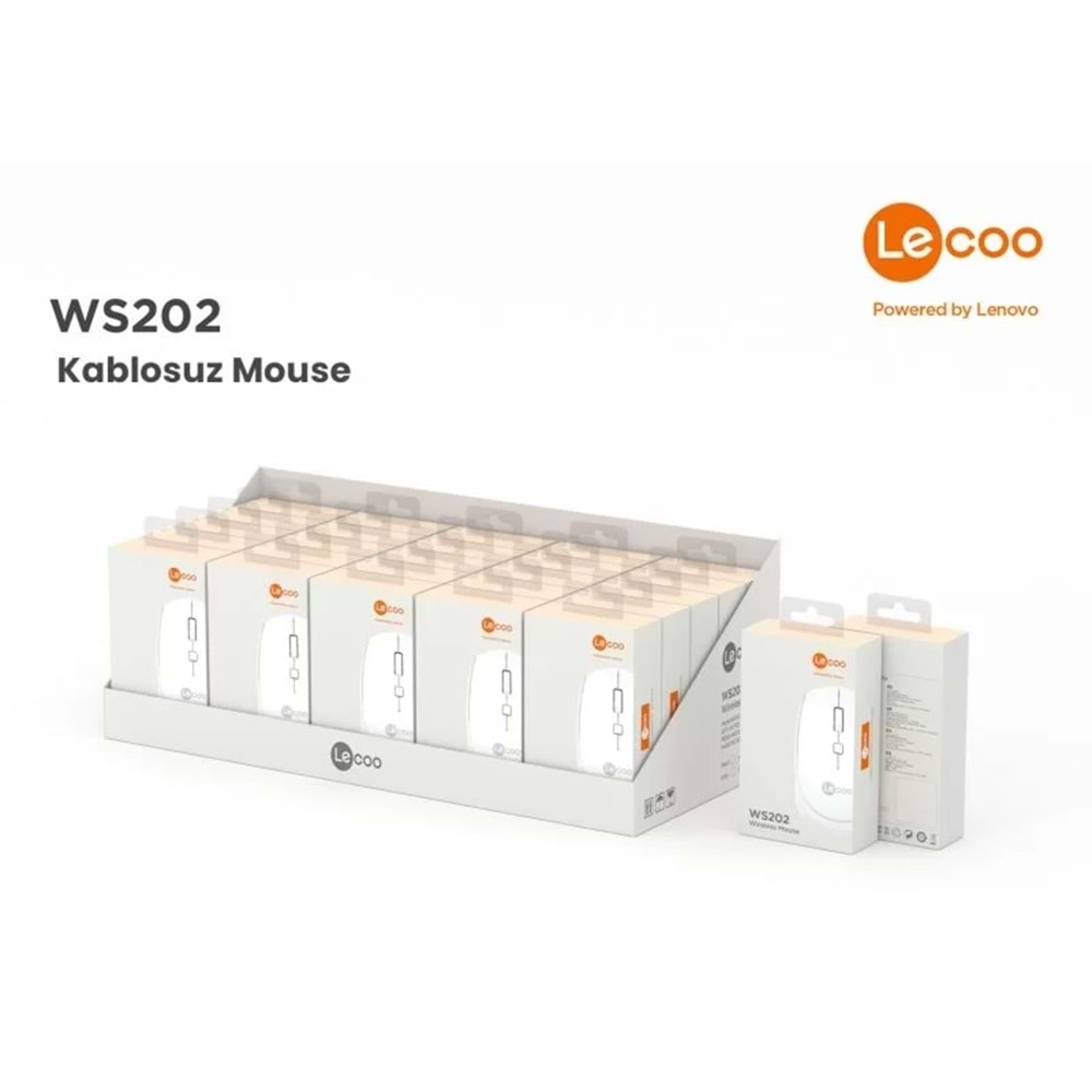 Lenovo Lecoo WS202 Kablosuz 1200 DPI 4 Tuşlu Optik Mouse Beyaz
