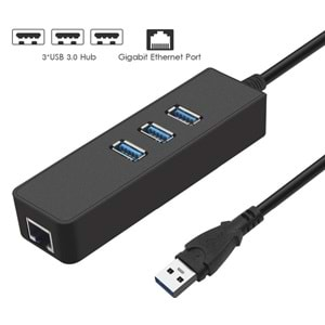 Usb 3.0 To Ethernet Gigabit Rj45 3 Port Hub Çoklayıcı Adaptör