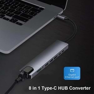 Type C To Hdmi Usb 3.0 Sd MicroSD 8in1 Kart Rj45 Ethernet Çevirici Dönüştürücü Adaptör