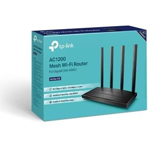 TP-Link Archer C6 AC1200 MU-MIMO Kablosuz Gigabit Yönlendirici Kablosu, Wi-Fi hizi 867 Mbps / 5 GHz