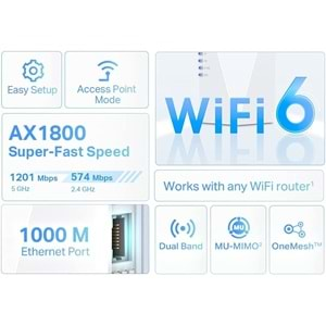 TP-Link RE600X, AX1800 Mbps OneMesh Wi-Fi 6 Menzil Genişletici