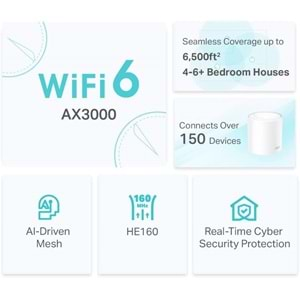 TP-Link Deco X50 (3-pack), AX3000 Mbps Tüm Ev Mesh Wi-Fi 6 Sistemi ( 3’lü Paket )