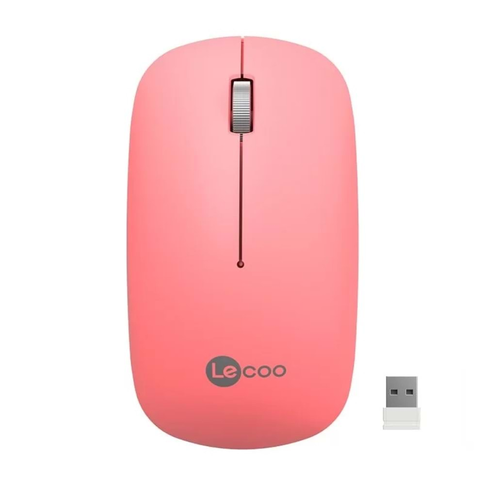 Lenovo Lecoo WS214 Kablosuz 1200 DPI 3 Tuşlu Optik Mouse Pembe