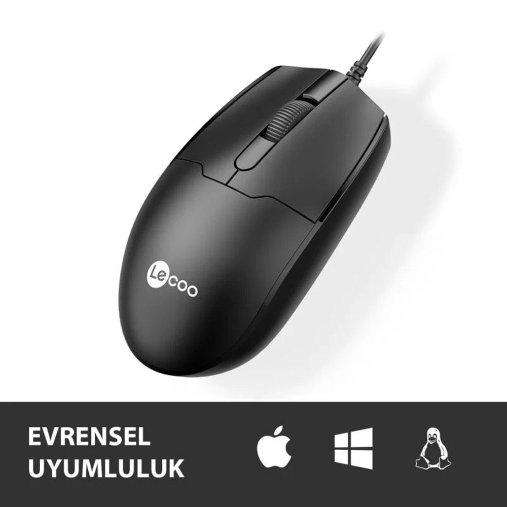 Lenovo Lecoo MS101 USB Kablolu 1200 DPI Optik Mouse Siyah