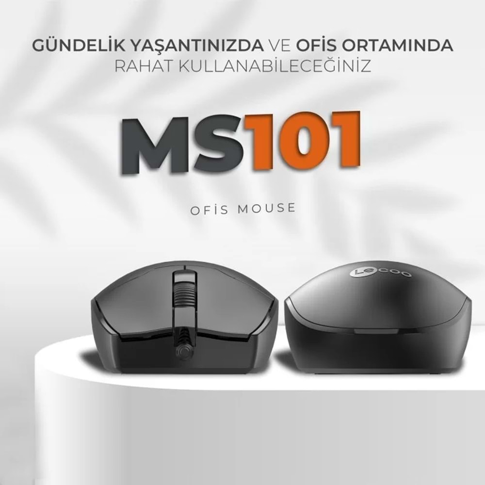 Lenovo Lecoo MS101 USB Kablolu 1200 DPI Optik Mouse Siyah