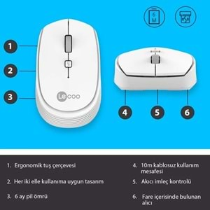 Lenovo Lecoo WS202 Kablosuz 1200 DPI 4 Tuşlu Optik Mouse Beyaz