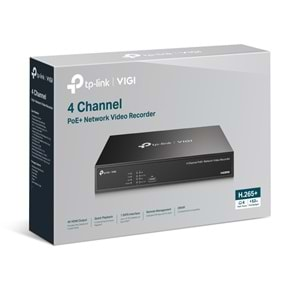 TP-Link VIGI NVR1004H-4P 4 Kanal NVR Kayıt Cihazı (H.265+4K (2CH 8MP-4CH 4MP) PoE 53W