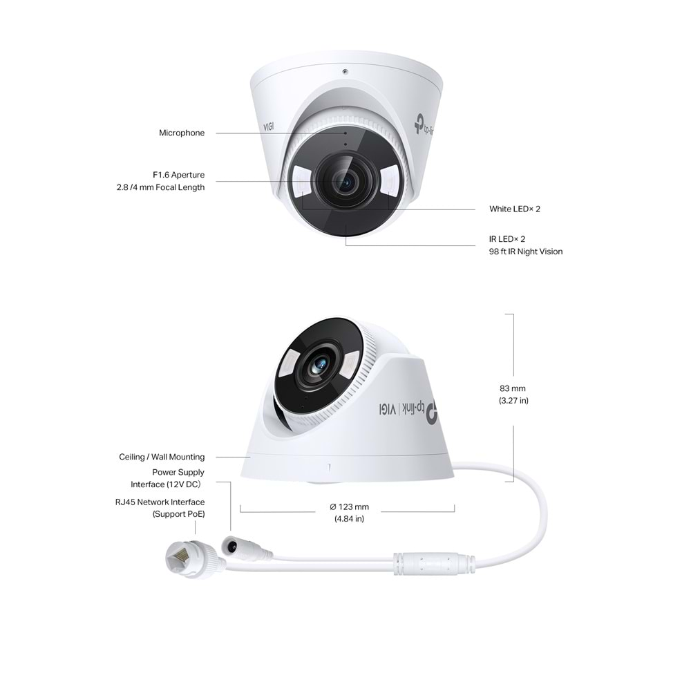 TP-Link VIGI C430 2.8mm 3Mp Full-Color Dome Ip Kamera (1/2.8