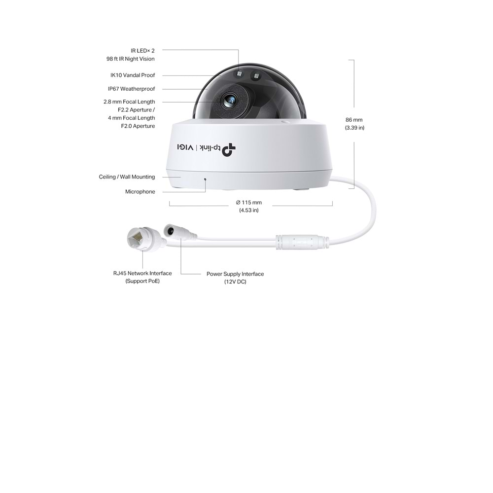 TP-Link VIGI C240I 2.8mm 4MP IR Dome IP Kamera (1/3