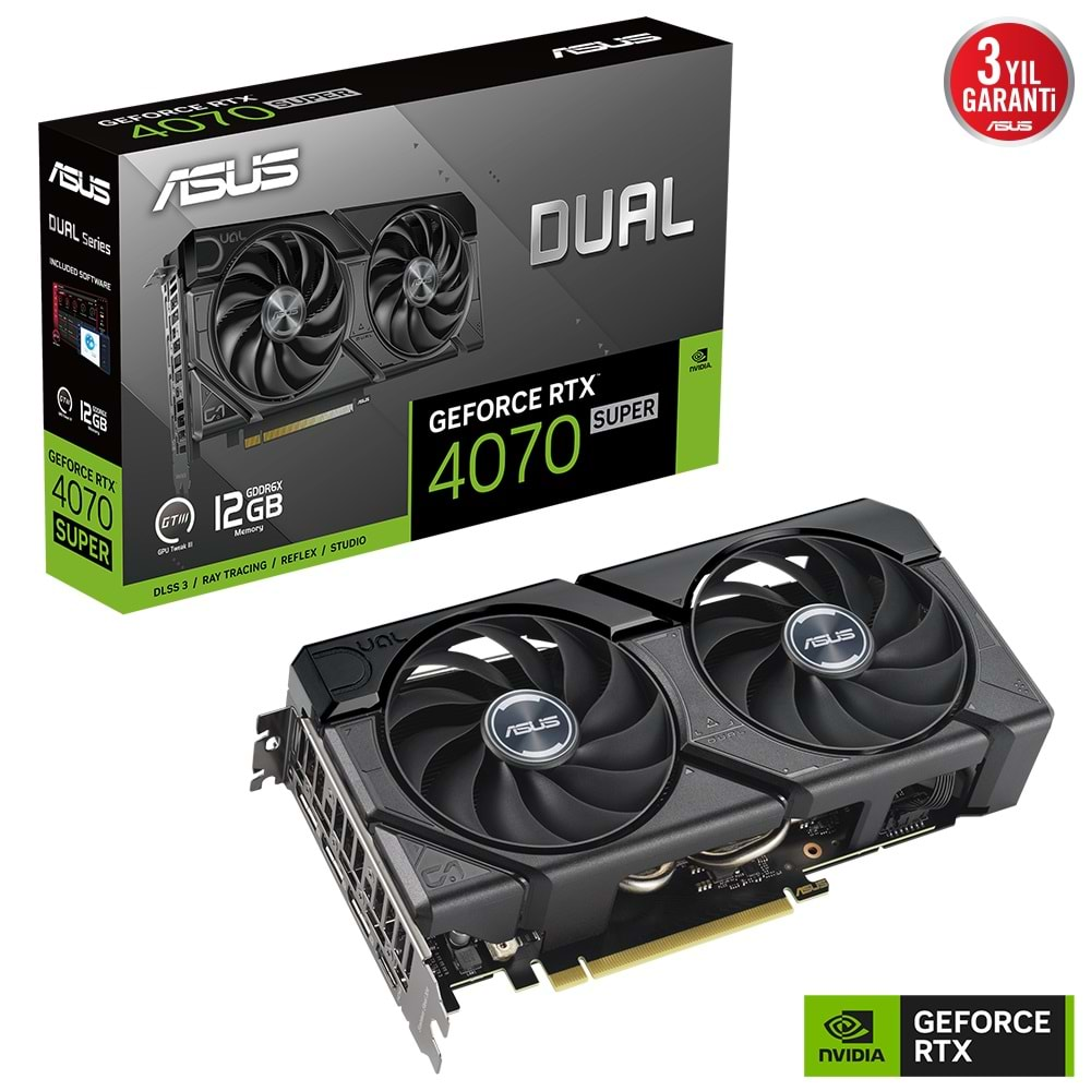 Asus DUAL-RTX4070S-12G-EVO Nvidia Geforce RTX4070 Super 12 GB GDDR6X 192 Bit 2505 MHz HDMI 3XDP DLSS3 Ekran Kartı