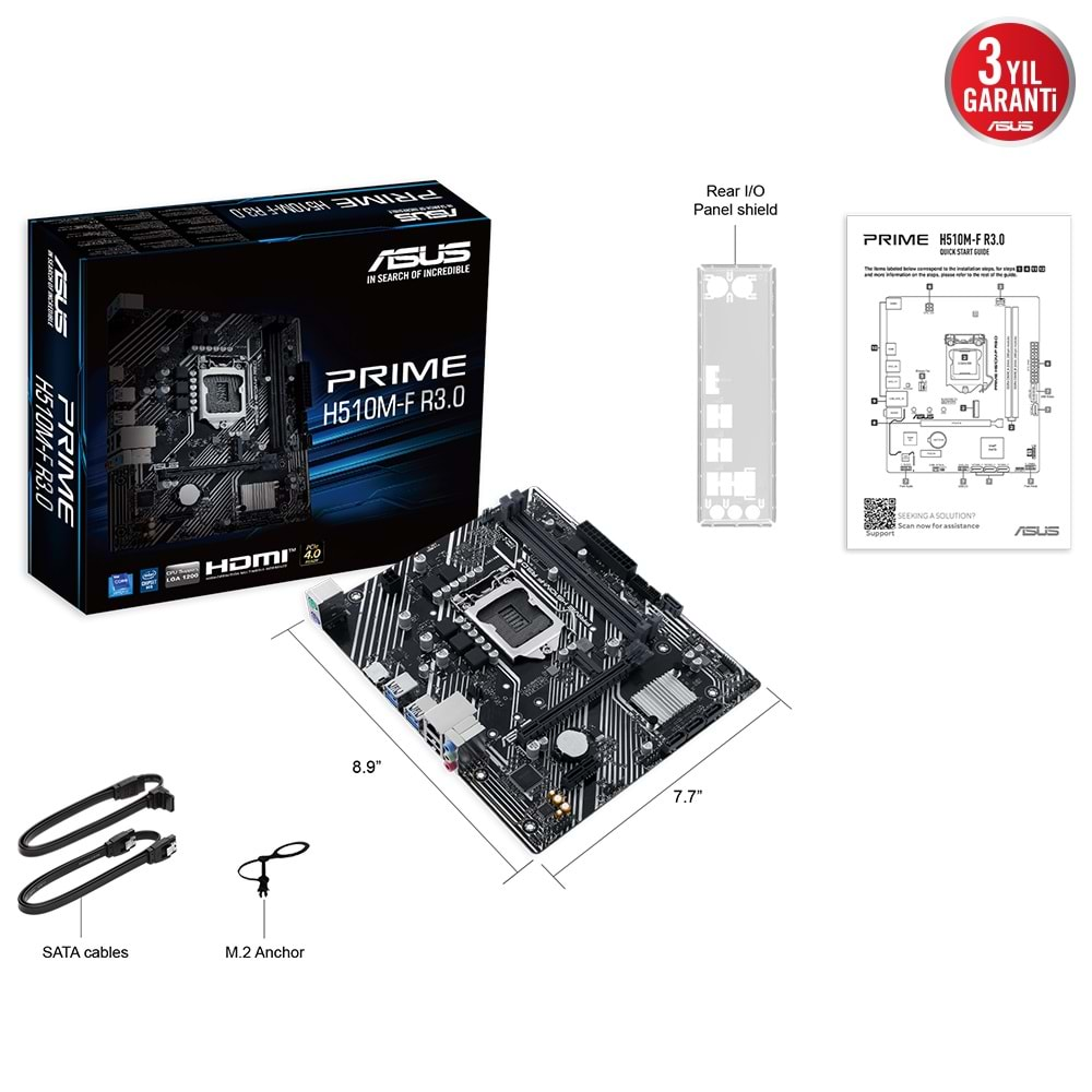 Asus Prime H510M-F R3.0 H470 DDR4 M.2 USB3.2 DP/HDMI PCI 4.0 1200p Anakart