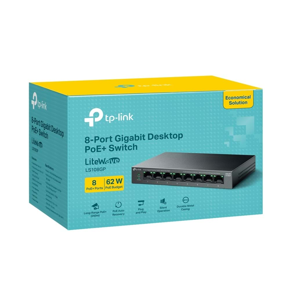 TP-Link LS108GP 10-100-1000 Mbps 8 Port Poe+ Metal Kasa Switch