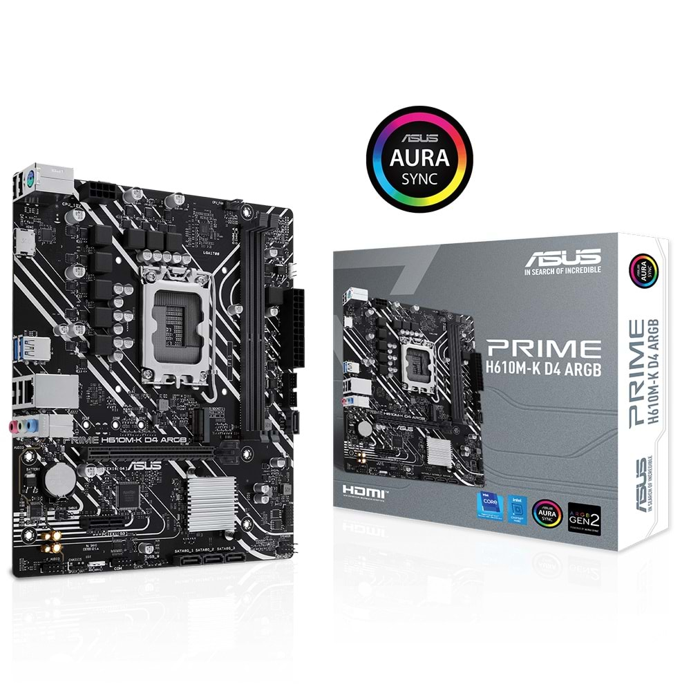 Asus PRIME H610M-K D4 ARGB H610 DDR4 M.2 HDMI PCI 4.0 1700p Anakart