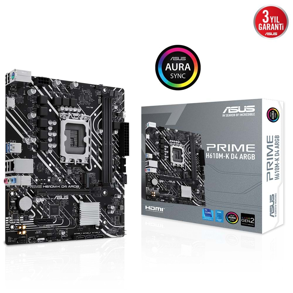 Asus PRIME H610M-K D4 ARGB H610 DDR4 M.2 HDMI PCI 4.0 1700p Anakart