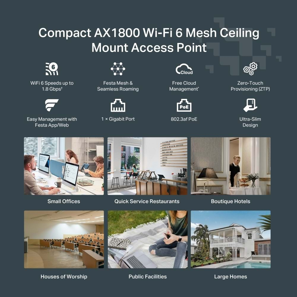 Tp-Link Festa F61 AX1800 Ceiling Mount Dual-Band WiFi 6 Access Point