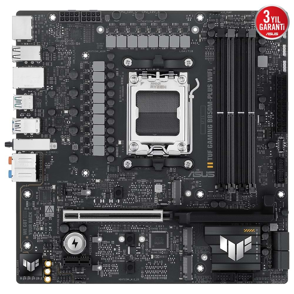 Asus TUF GAMING B850M-PLUS WIFI AMD B850 AM5 8000 MHz (OC) DDR5 Soket AM5 mATX Anakart