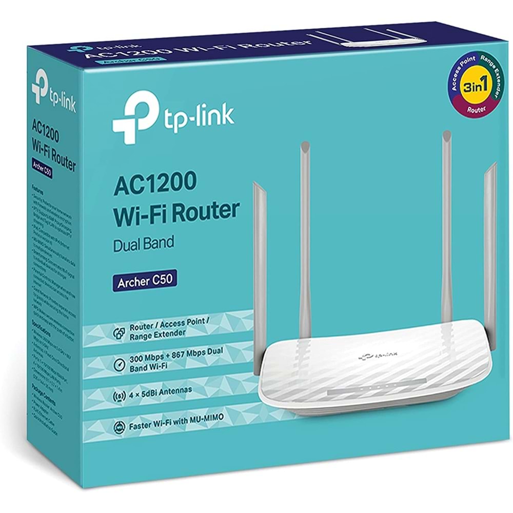 TP-Link Archer C50, AC1200 Mbps Kablosuz Dual-Band Access Point / Router