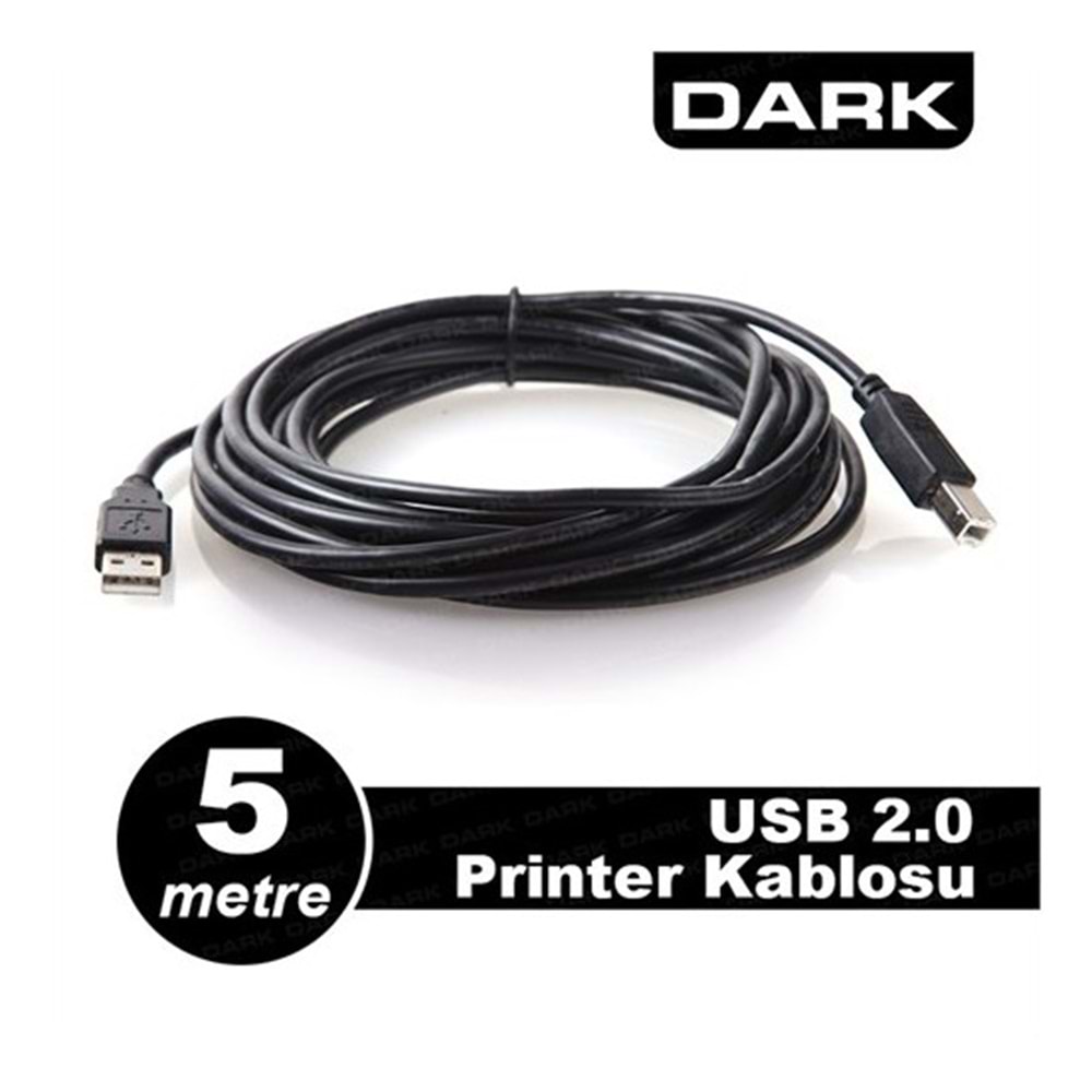 Dark USB 2.0 5m Printer ve Data Kablosu (B-Tip) (DK-CB-USB2PRNL500)
