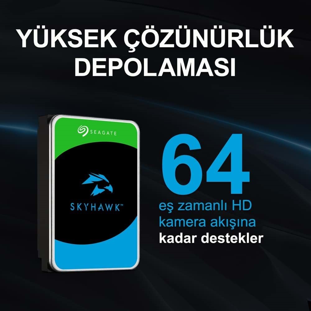 Seagate Skyhawk 3.5 6Tb Sata 3.0 256Mb 195Mb/S Rv Sensör 5400Rpm 64Hd Kamera 7/24 Güvenlik Diski ST6000VX001