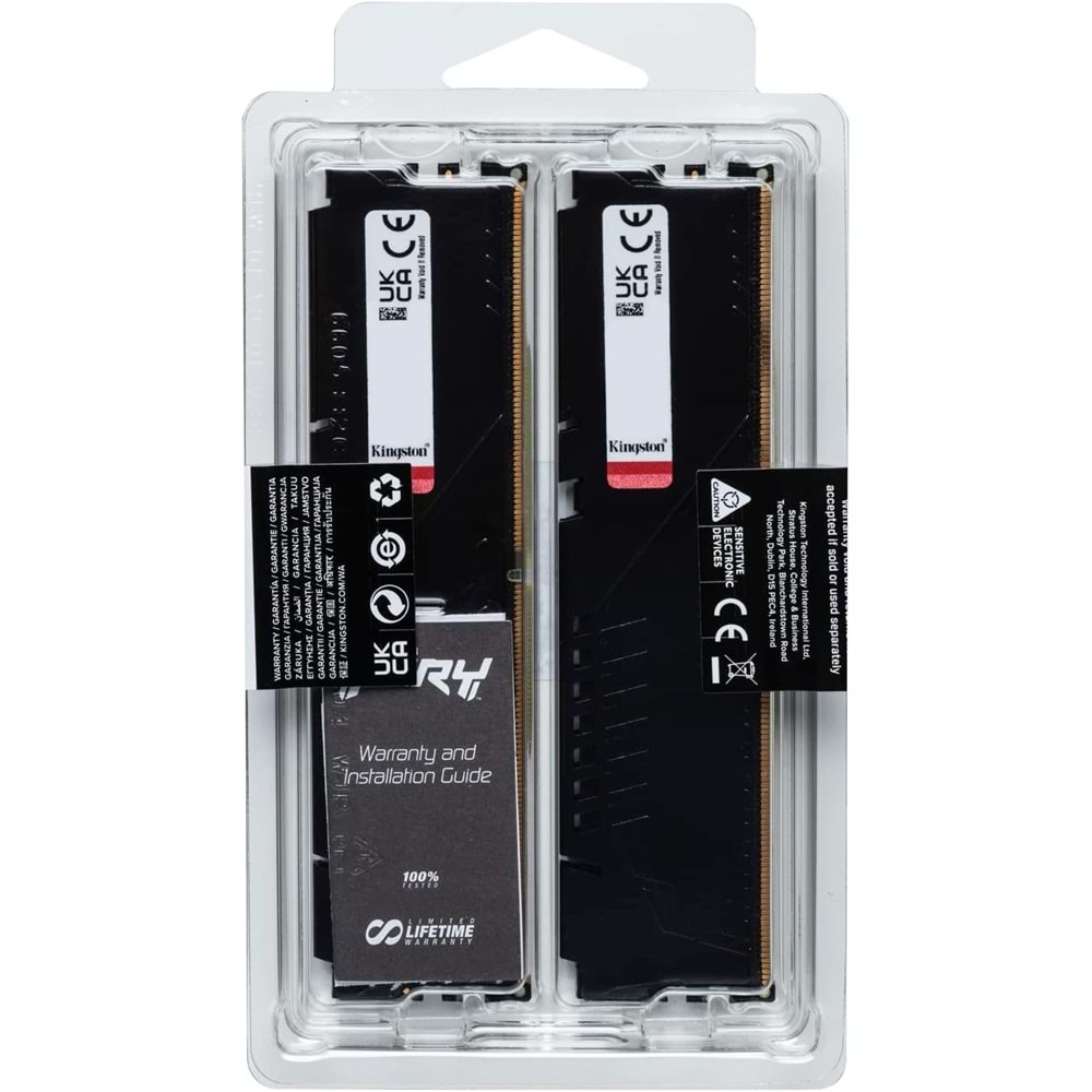 Kingston Fury Beast Black 16GB 5200MT/s DDR5 CL40 XMP 3.0 Masaüstü Ram (Kit of 2) KF552C40BBK2-16