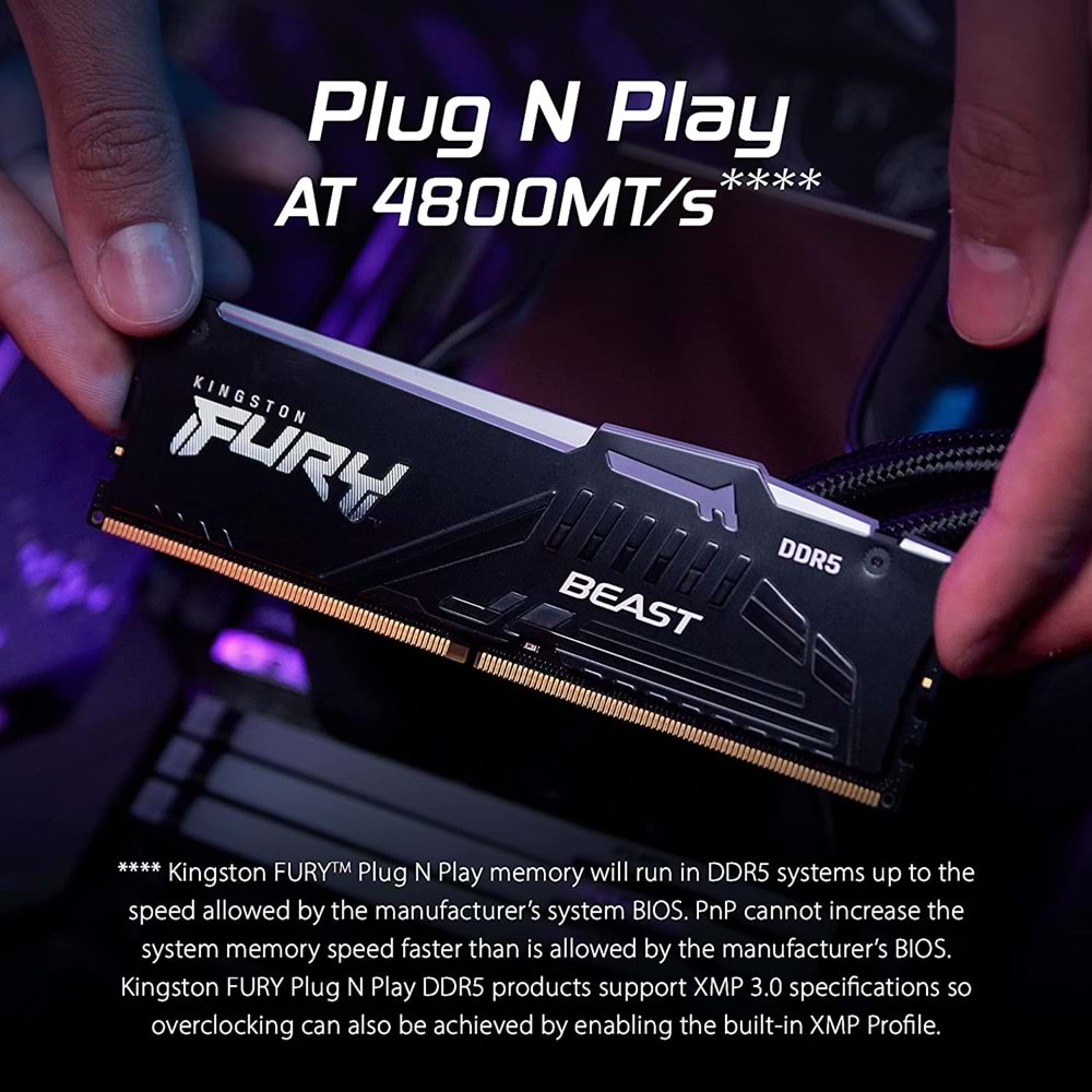 Kingston FURY Beast DDR5 RGB 16GB 5200MT/s DDR5 CL36 DIMM Masaüstü Oyun Belleği Tek Modül - KF552C36BBEA-16