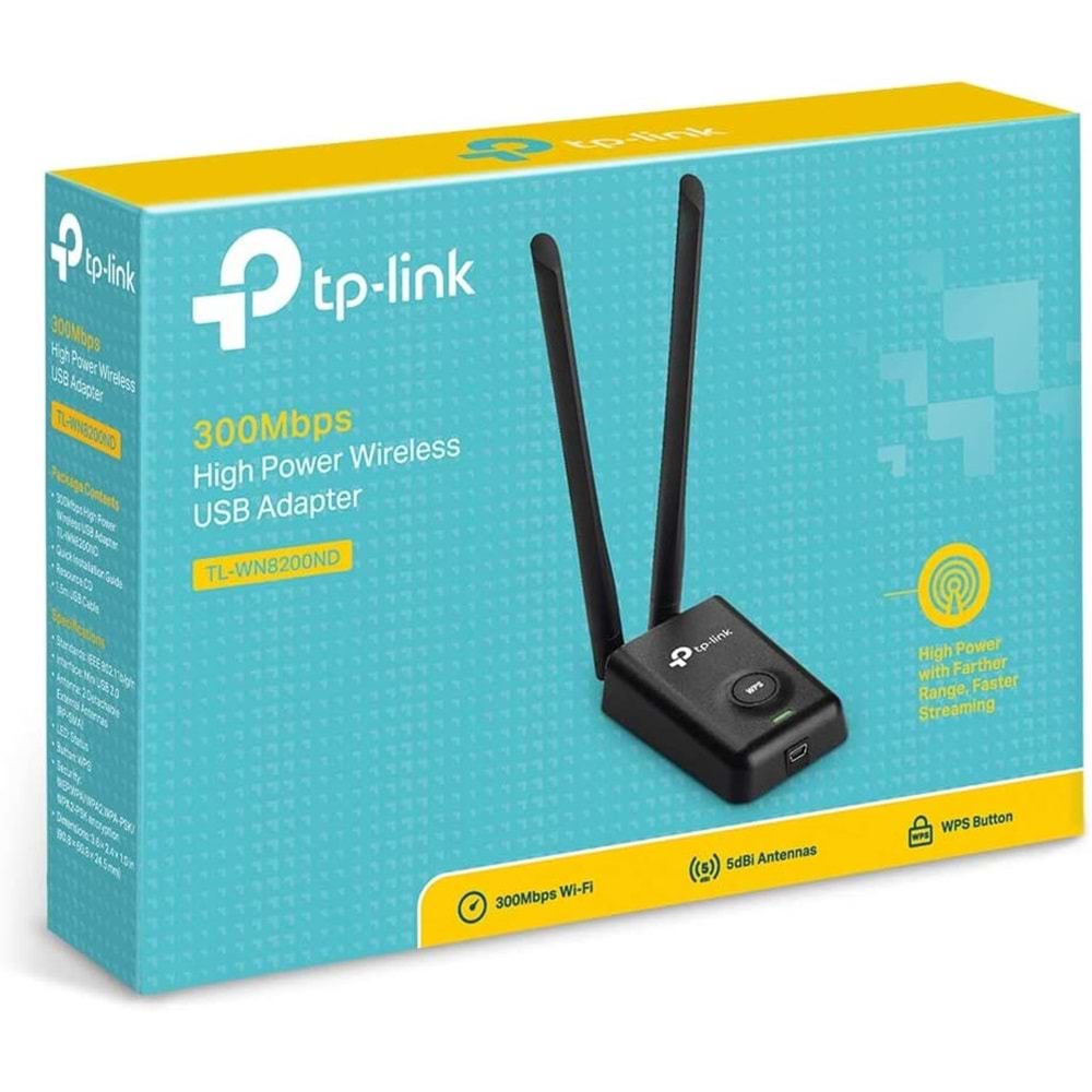 TP-Link TL-WN8200ND, N300 Mbps Yüksek Güçlü Kablosuz USB Adaptör